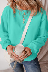 Aruba Blue Solid Fleece Lined Drop Shoulder Terry Sweatshirt Sweatshirts & Hoodies JT's Designer Fashion