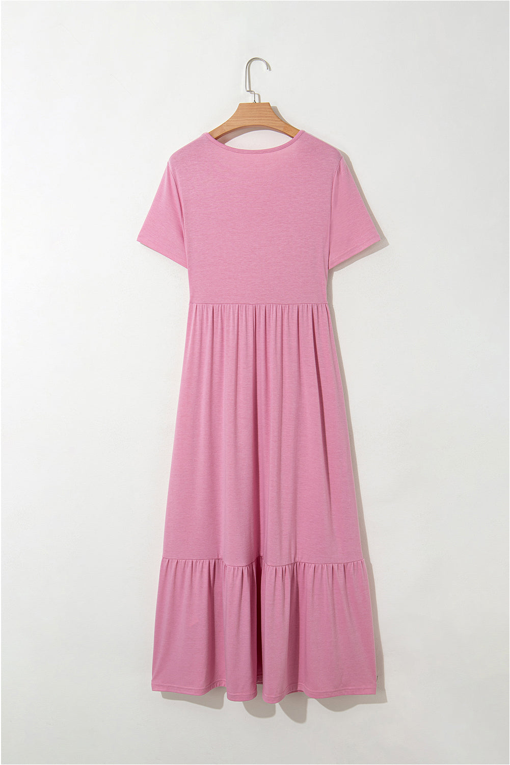 Pink Solid Color T-shirt High Waist Pocketed Long Dress Maxi Dresses JT's Designer Fashion