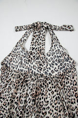 Brown Leopard Printed Halter Neck Backless Ruffled Hem Long Dress Maxi Dresses JT's Designer Fashion
