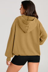 Brown Solid Kangaroo Pocket Half Zipper Oversized Hoodie Sweatshirts & Hoodies JT's Designer Fashion