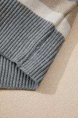 Gray Stripe Color Block Ribbed Edge Round Neck Sweater Sweaters JT's Designer Fashion
