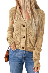 Beige Front Pockets Buttons Textured Cardigan Sweaters & Cardigans JT's Designer Fashion