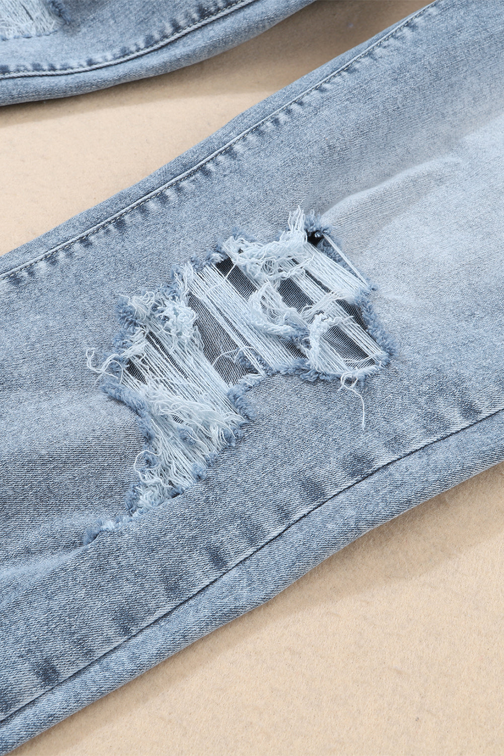 Sky Blue Light Wash Frayed Slim Fit High Waist Jeans Jeans JT's Designer Fashion