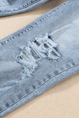 Sky Blue Light Wash Frayed Slim Fit High Waist Jeans Jeans JT's Designer Fashion