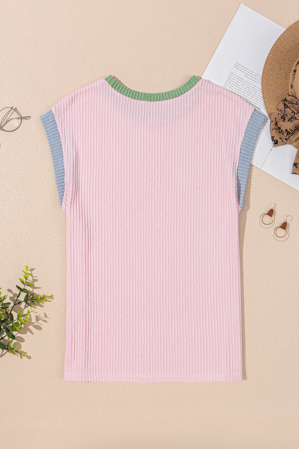 Pink Sequined MAMA Graphic Corded Rib Knit Colorblock T Shirt Graphic Tees JT's Designer Fashion