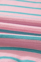 Pink Stripe Trimmed Round Neck Drop Shoulder Loose Sweater Sweaters JT's Designer Fashion