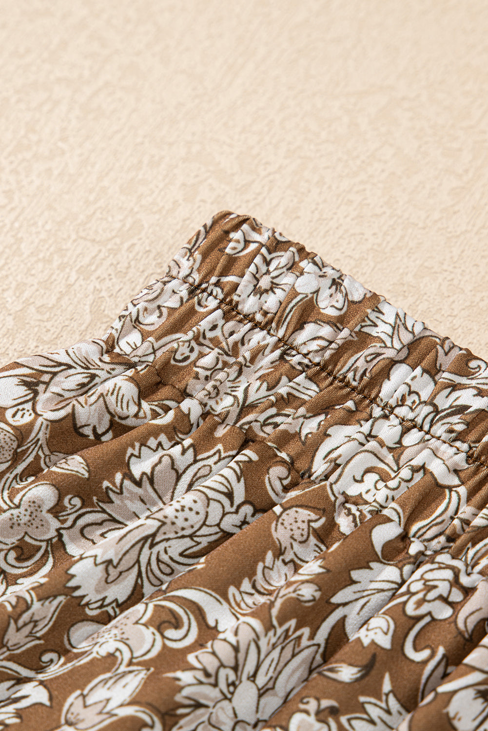 Brown Western Floral Print Ruffled Hem High Waist Loose Maxi Skirt Bottoms JT's Designer Fashion