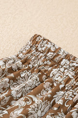 Brown Western Floral Print Ruffled Hem High Waist Loose Maxi Skirt Bottoms JT's Designer Fashion