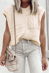 Beige Cable Knit Dolman Armholes Sweater Tank Sweaters & Cardigans JT's Designer Fashion