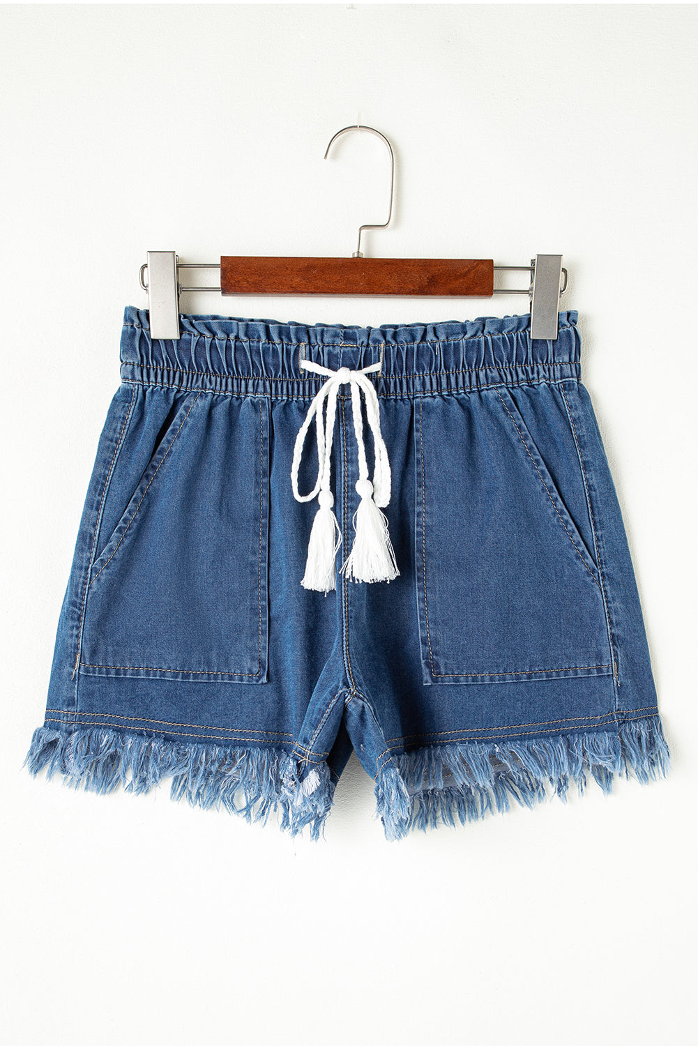 Ashleigh Blue Raw Hem Drawstring High Waist Denim Shorts with Pockets Denim Shorts JT's Designer Fashion