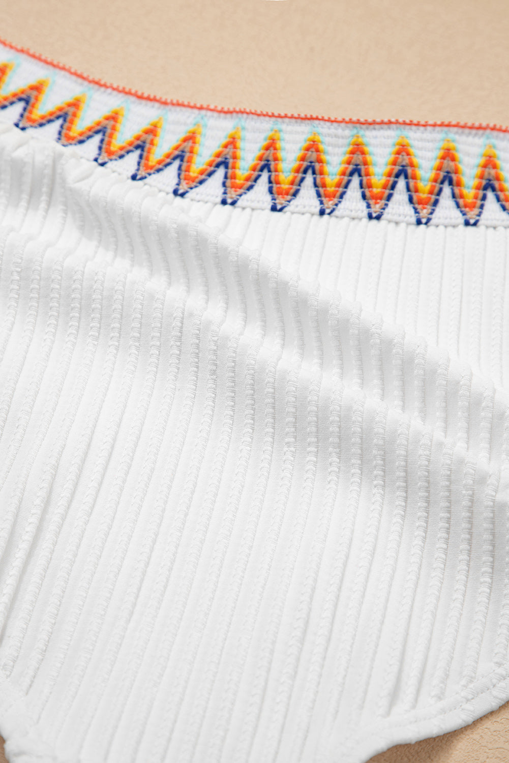White Textured Contrast Banding Bikini High Waist 2pcs Swimsuit High Waisted Swimsuit JT's Designer Fashion