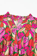 Frill Printed Notched Short Sleeve Midi Dress Maxi Dresses JT's Designer Fashion