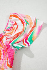 Pink Abstract Print Ruffled Sleeve Smocked Bust Long Dress Maxi Dresses JT's Designer Fashion