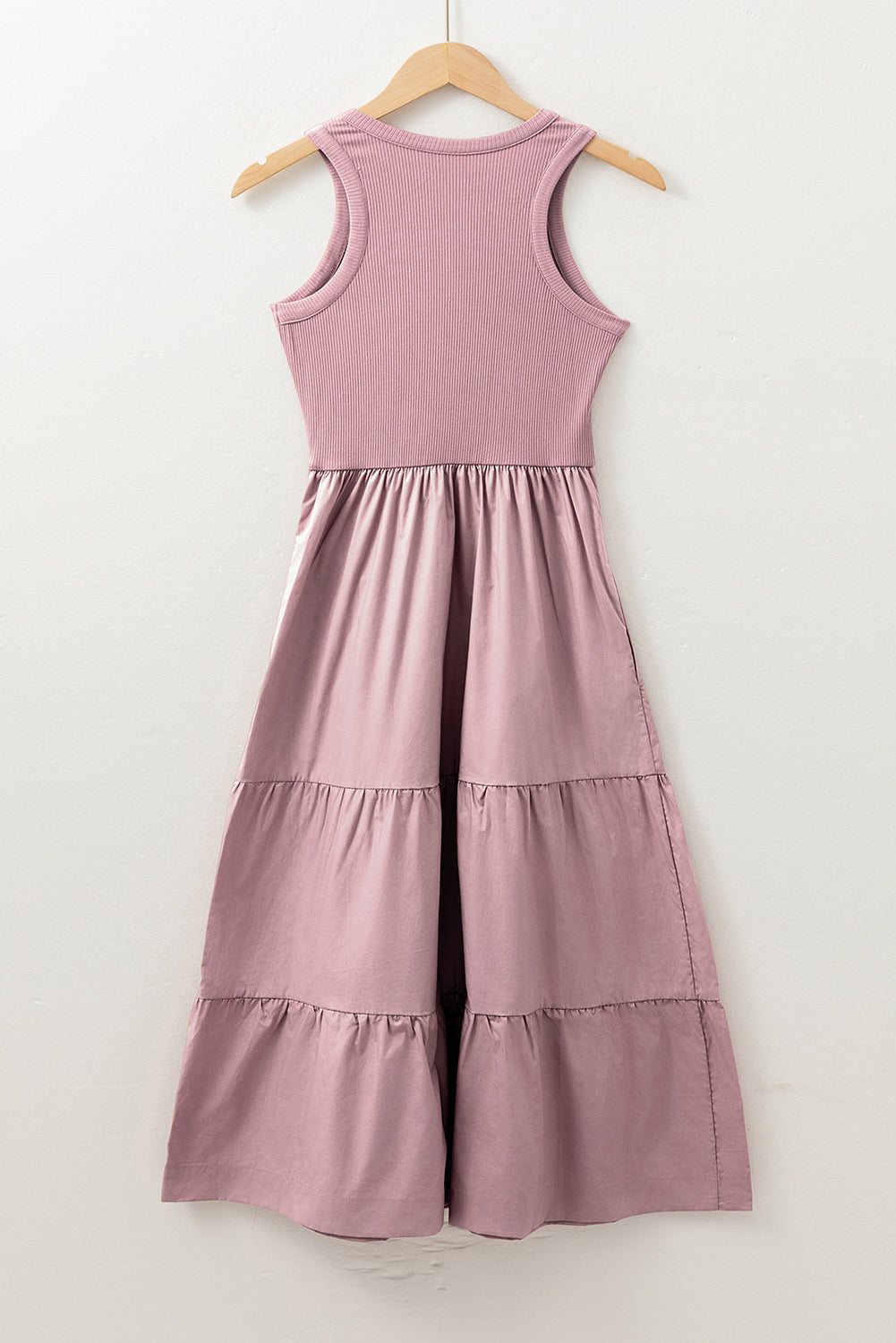 Sepia Rose Ribbed Vest Patchwork Tiered Midi Dress with Pockets Midi Dresses JT's Designer Fashion