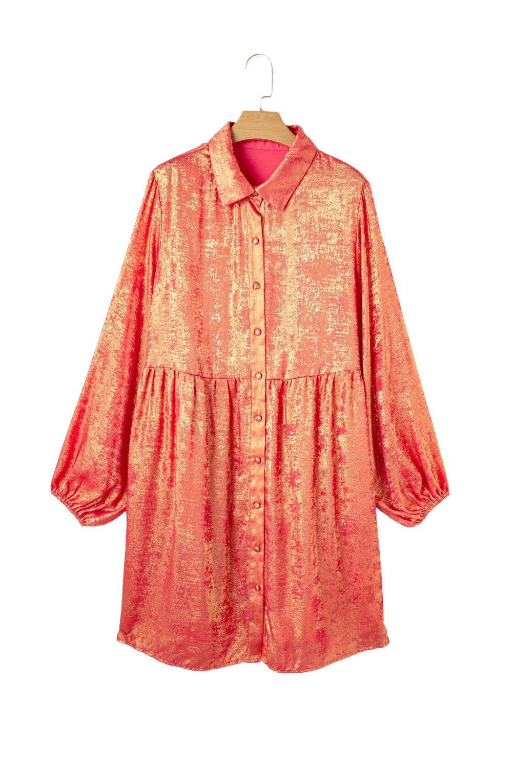 Peach Blossom Metallic Balloon Sleeve Shirt Plus Size Mini Dress Plus Size Mini Dresses JT's Designer Fashion