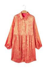 Peach Blossom Metallic Balloon Sleeve Shirt Plus Size Mini Dress Plus Size Mini Dresses JT's Designer Fashion