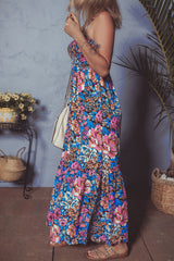 Pink Floral Smocked Bust Spaghetti Straps Wide Leg Jumpsuit Jumpsuits & Rompers JT's Designer Fashion