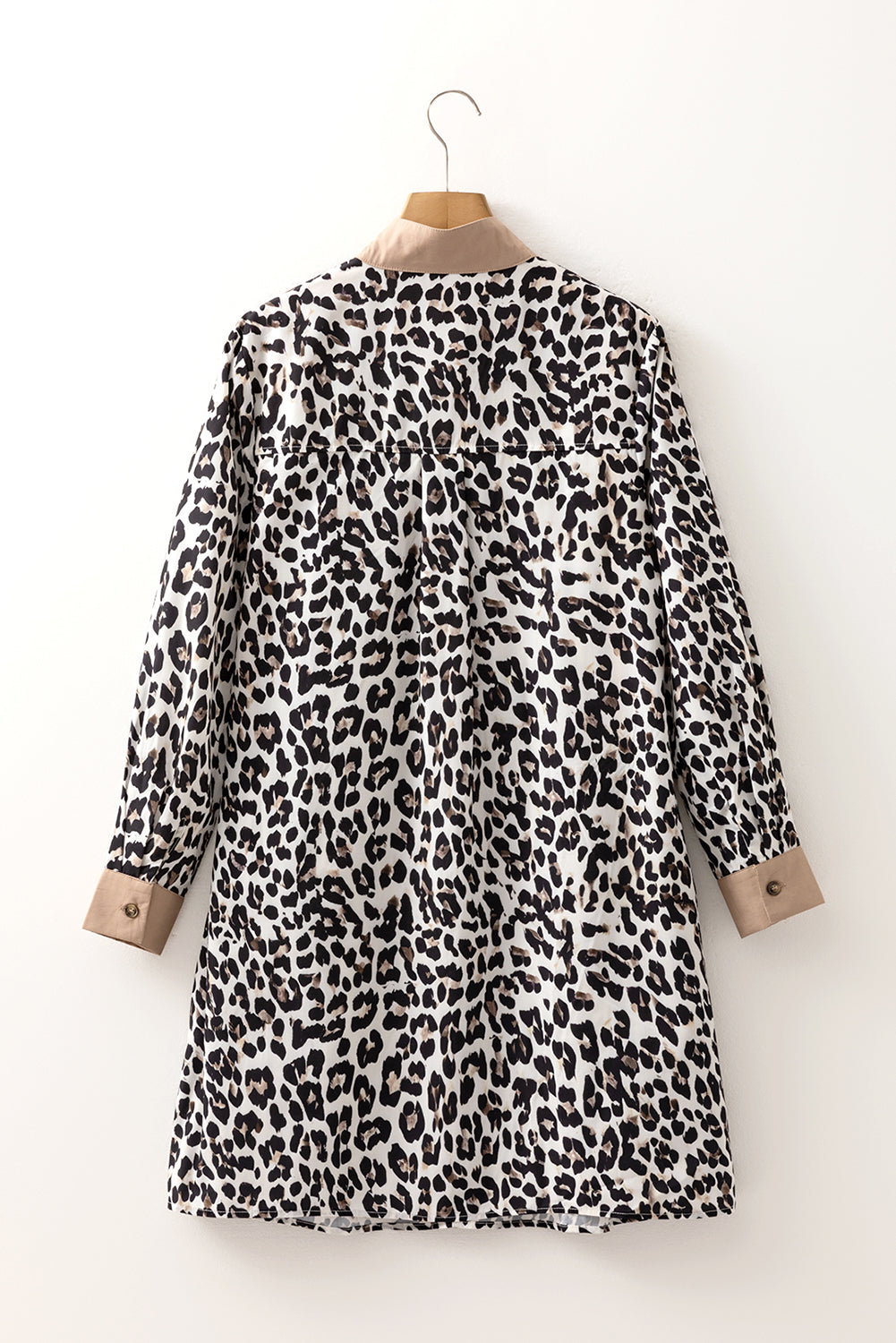 Multicolour Button Striped Collar Leopard Print Long Sleeve Flared Dress Mini Dresses JT's Designer Fashion