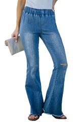 Sky Blue Distressed Bell Bottom Denim Pants Jeans JT's Designer Fashion