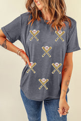 Gray Sequined Game Day Casual Tee Graphic Tees JT's Designer Fashion