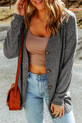 Gray Heather Knit Pocketed Button Front Cardigan Sweaters & Cardigans JT's Designer Fashion