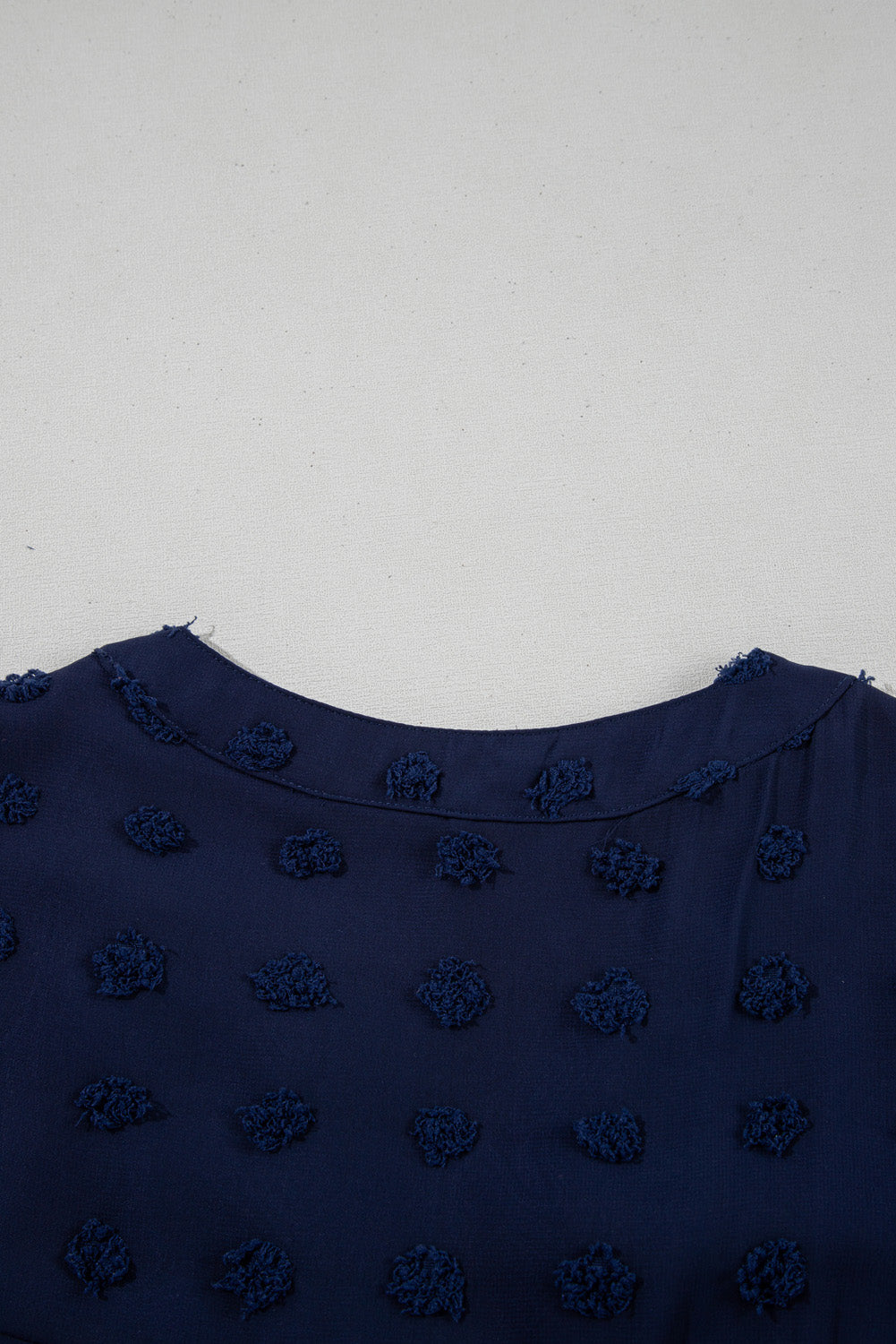 Navy Blue Dotty Textured Notched Neck Plus Ruffled Dress Plus Size Mini Dresses JT's Designer Fashion