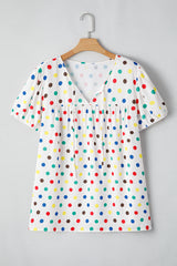 Apricot Plus Size Colorful Polka Dots Tie Neck Puff Sleeve Blouse Plus Size Blouses & Shirts JT's Designer Fashion