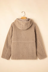 Pale Khaki Fleece Zip Up Drawstring Hooded Pocketed Jacket Jackets JT's Designer Fashion