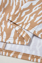 Khaki Abstract Print V Neck Short Sleeve Shift T Shirt Dress T Shirt Dresses JT's Designer Fashion