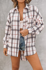 White Oversized Plaid Pattern Shacket with Slits Plaid Shackets JT's Designer Fashion