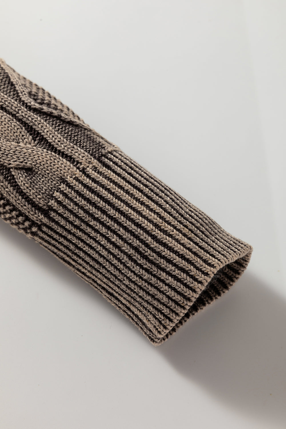 Dark Brown Contrast Cable Knit Sleeve Casual Sweater Sweaters JT's Designer Fashion