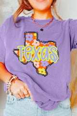 Wisteria TEXAS Flower Print Crew Neck T Shirt Graphic Tees JT's Designer Fashion