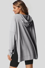 Gray Waffle Knit Fleece Lined High Low Oversized Hoodie Sweatshirts & Hoodies JT's Designer Fashion
