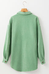 Mist Green Patched Pocket Button Up Corduroy Shacket Jackets JT's Designer Fashion