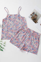 Sky Blue Floral Print Spaghetti Straps Tank Top and Shorts Set Short Sets JT's Designer Fashion