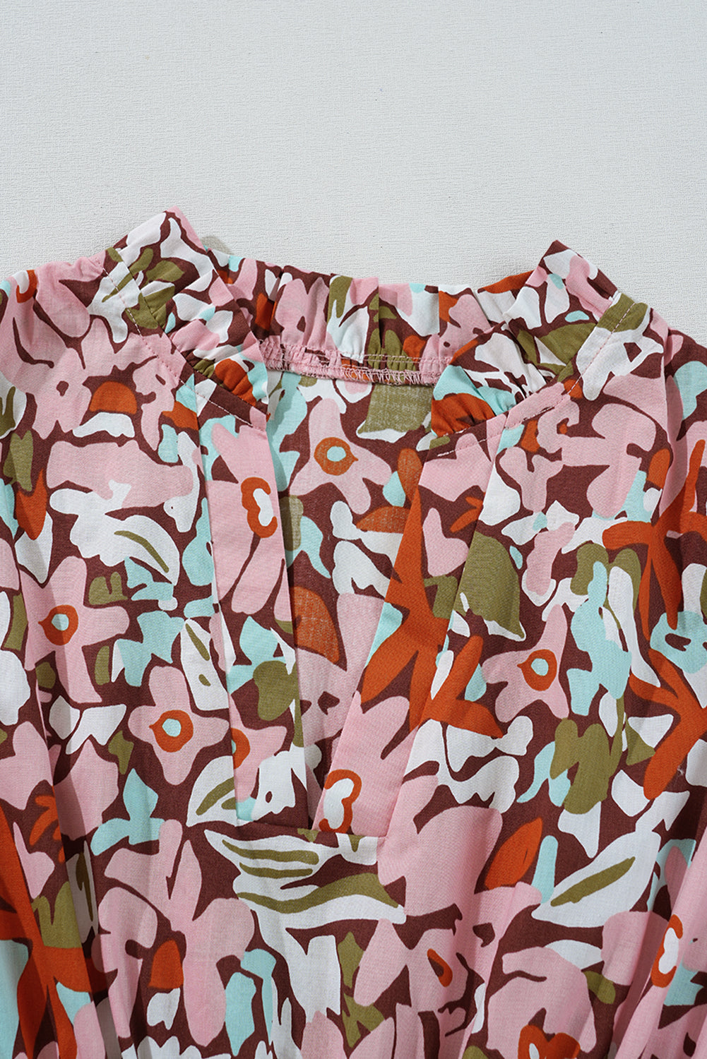 Pink Floral Print Puff Sleeve Shirred High Waist Mini Dress Floral Dresses JT's Designer Fashion