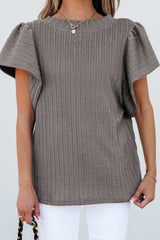 Sleet Solid Color Textured Flutter Sleeve Top Blouses & Shirts JT's Designer Fashion