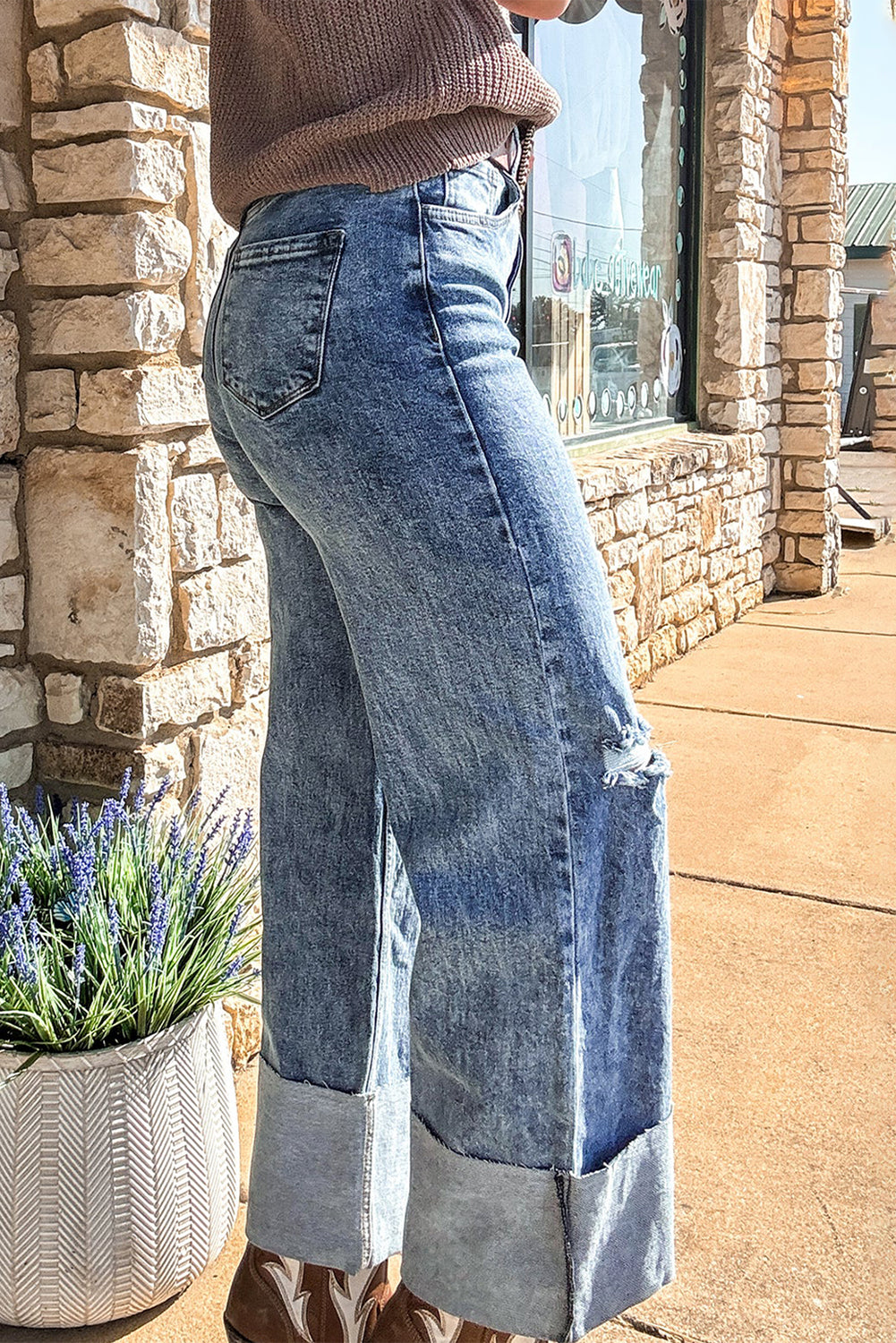 Ashleigh Blue Mineral Wash Bottom Cuff Distressed Wide Leg Jeans Jeans JT's Designer Fashion