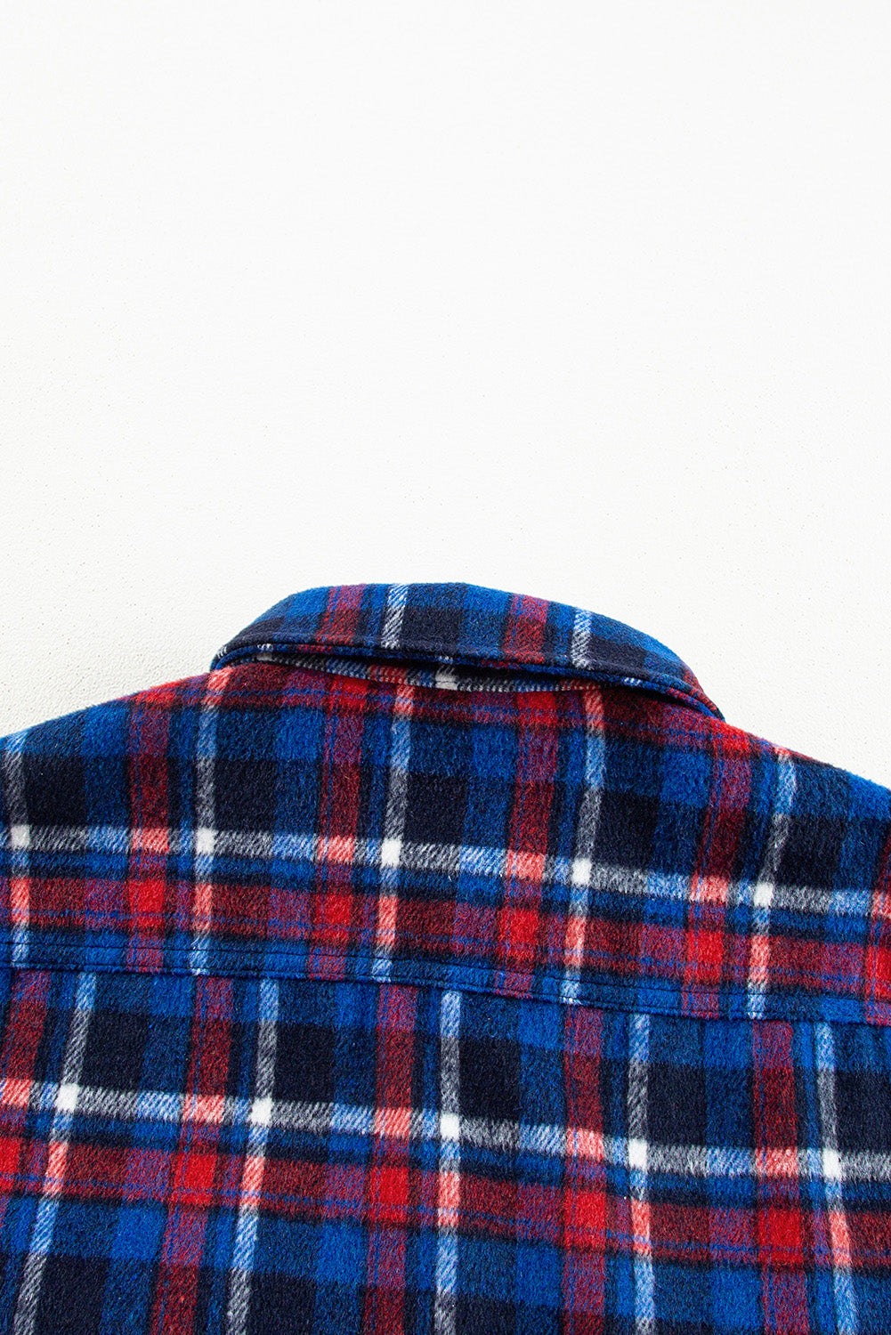 Navy Blue Plaid Flap Pocket Button Up Shacket Plaid Shackets JT's Designer Fashion