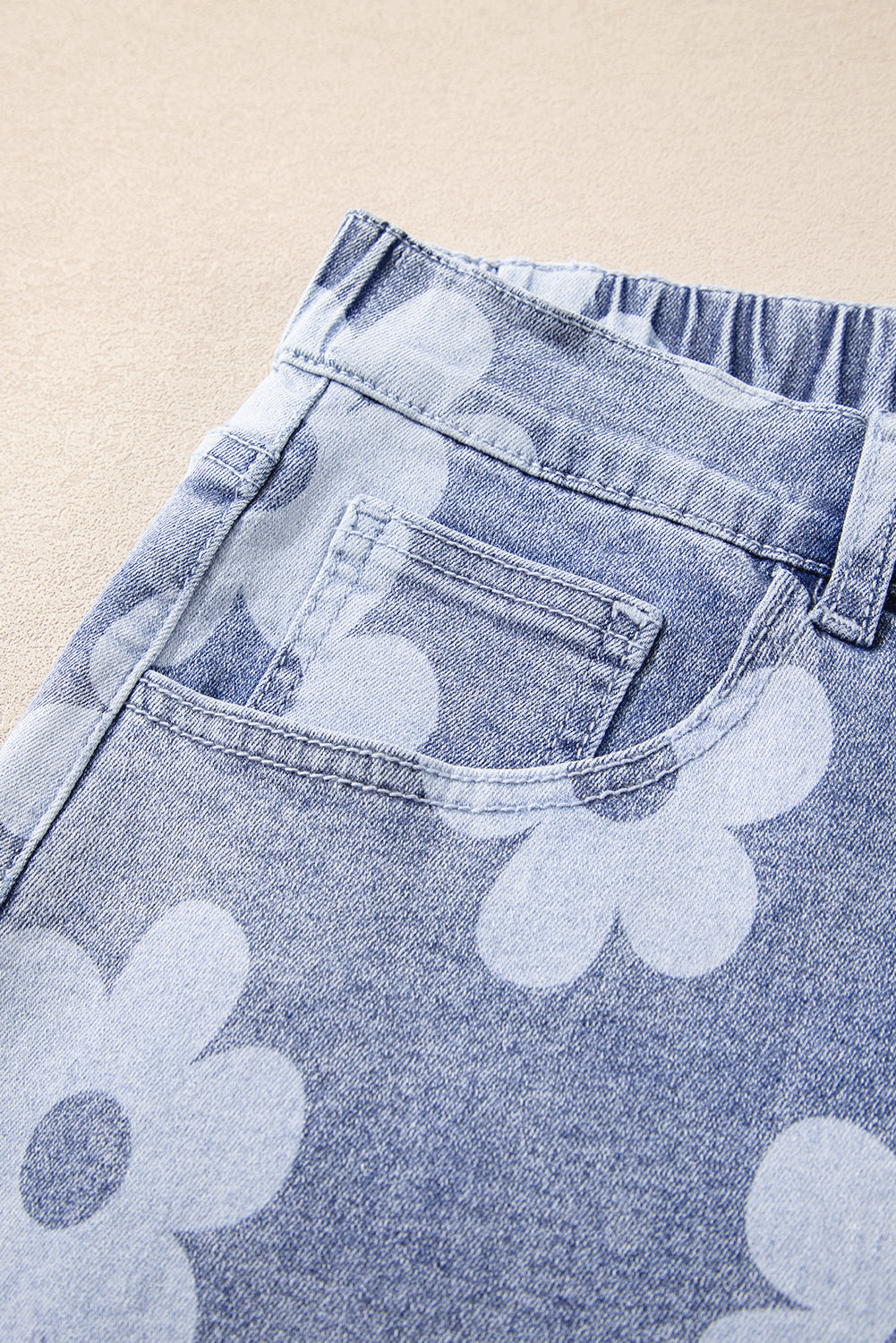 Ashleigh Blue Floral Pattern High Waist Raw Hem Plus Size Denim Shorts Plus Size Bottoms JT's Designer Fashion