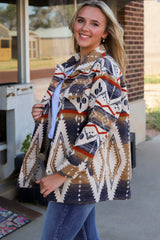 Multicolor Aztec Print Button-Up Oversized Jacket Jackets JT's Designer Fashion