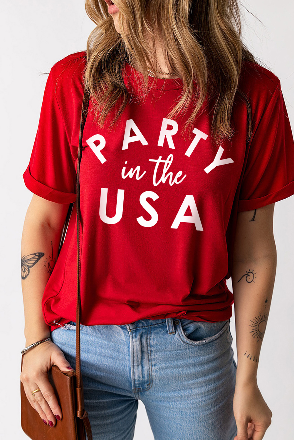 Red PARTY in the USA Printed Independence Day T Shirt Graphic Tees JT's Designer Fashion