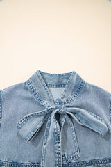 Real Teal Bowknot Neck Sleeveless Ruffled Chambray Dress Mini Dresses JT's Designer Fashion