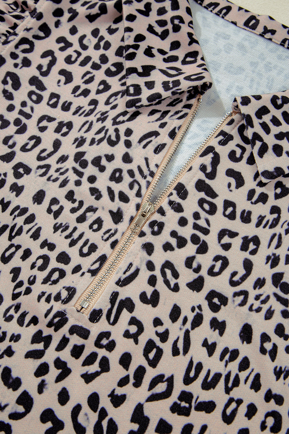 Brown Leopard Half Zipper Collared Ruffled Sleeve Top and Short Set Short Sets JT's Designer Fashion