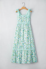 Green Floral Lace Tied Strap Empire Waist Maxi Dress Floral Dresses JT's Designer Fashion