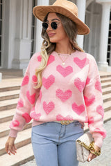 Light Pink Valentine's Day Heart Jacquard Knit Sweater Sweaters JT's Designer Fashion