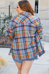Orange Plus Size Plaid Print Buttoned Shirt Plus Size Blouses & Shirts JT's Designer Fashion