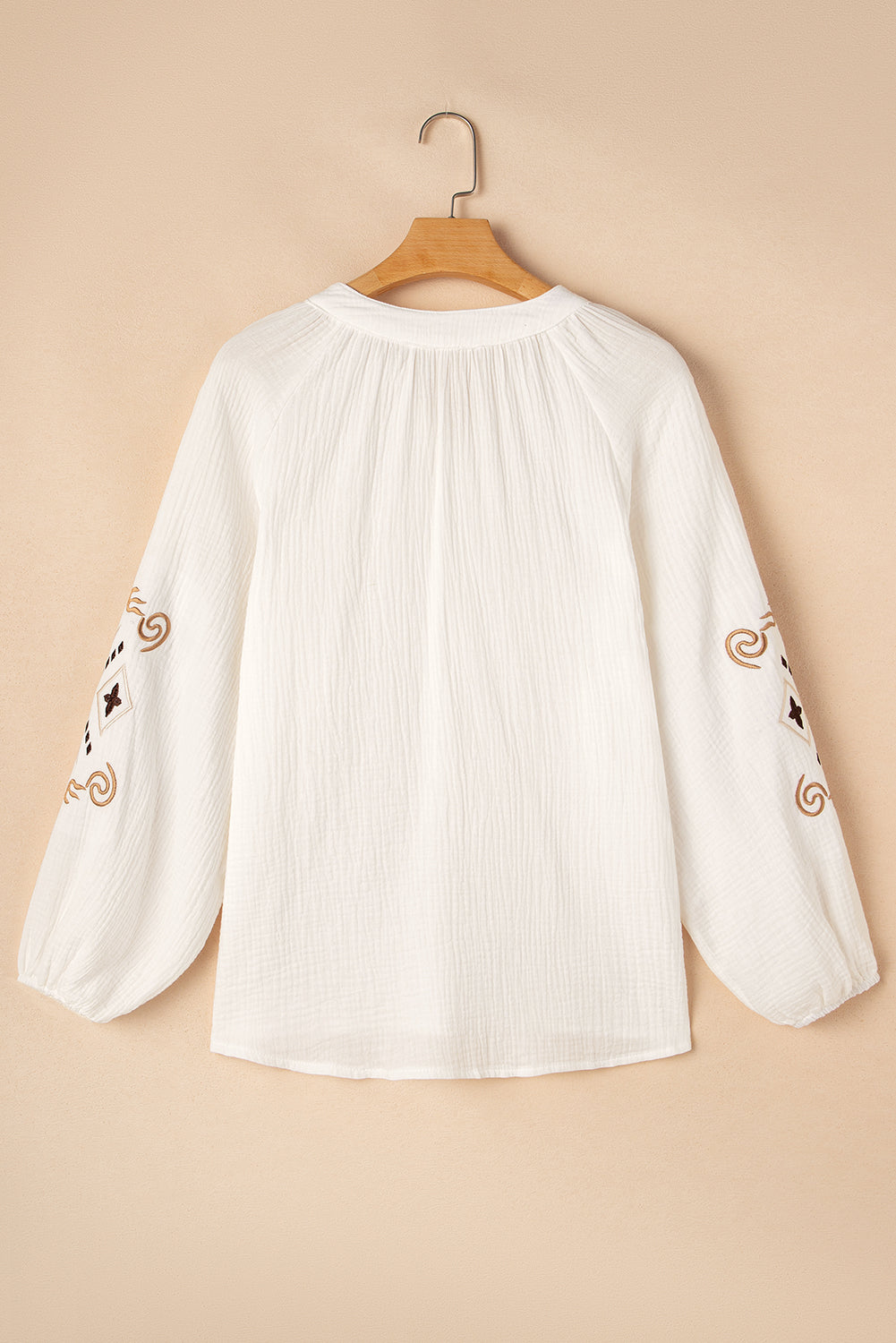 White Embroidered Textured Buttoned Crew Neck Shirt Blouses & Shirts JT's Designer Fashion