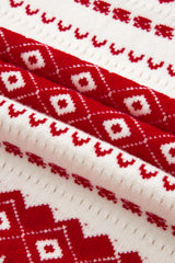 White Western Geometric Patterned Crew Neck Loose Sweater Sweaters JT's Designer Fashion