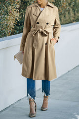 Pale Khaki Solid Color Lapel Collar Waist Tie Wind Coat Coats JT's Designer Fashion